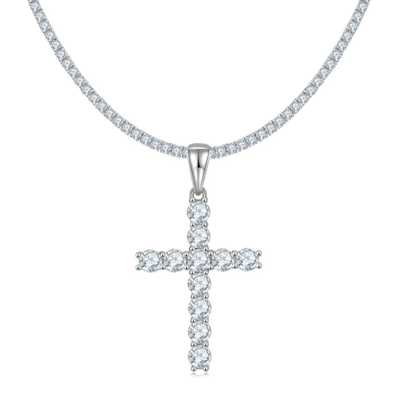 Classic十字架NecklaceS925银PendantMoissanite5.0mmD级